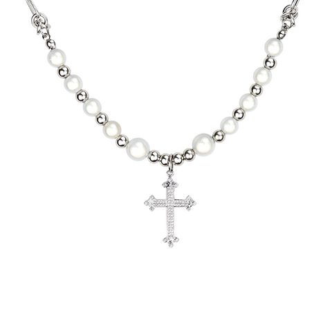 Cross Pendant Reflective Bead Necklace Cross Pendant Reflective Bead Necklace