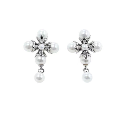 Cross Metal Pearl Pendant Earrings Cross Metal Pearl Pendant Earrings