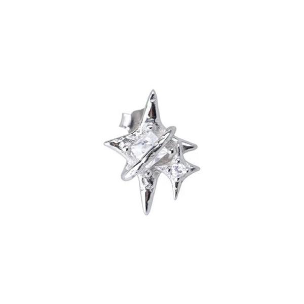 イヤリング TATIANA Silver 925 Twin Star Earrings EC3024 Northern Star Stud Earrings with 0.6 ct Diamond - Silver