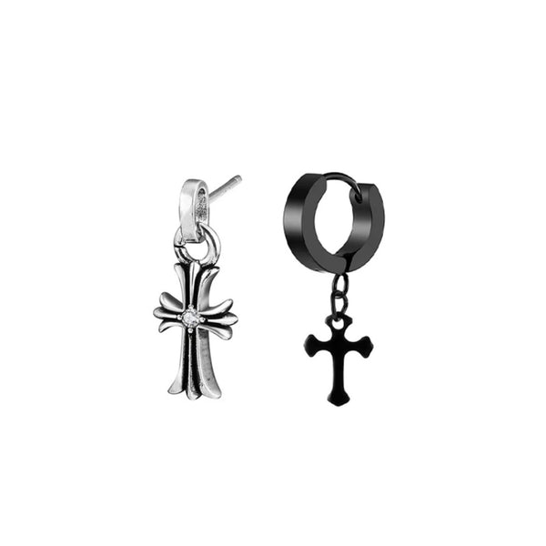 LURE | Cross Hoop Earrings | Stainless Steel | Silver, Black