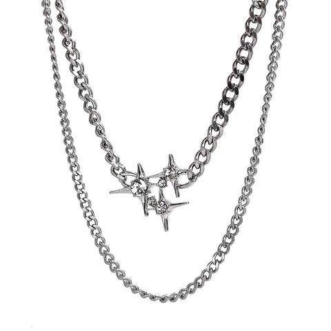 Double-Layered Four-pointed Star Necklace