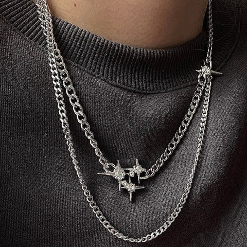 Double-Layered Four-pointed Star Necklace