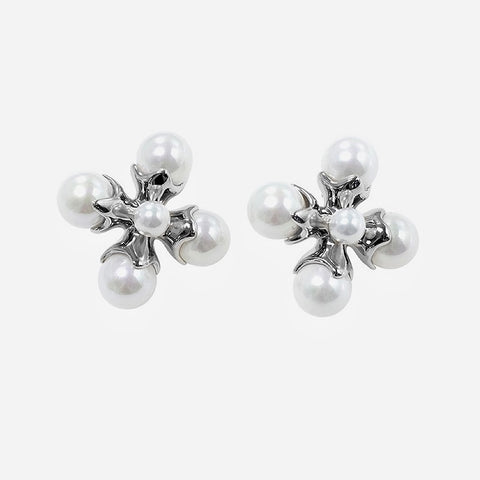 Cross Metal Pearl Pendant Earrings